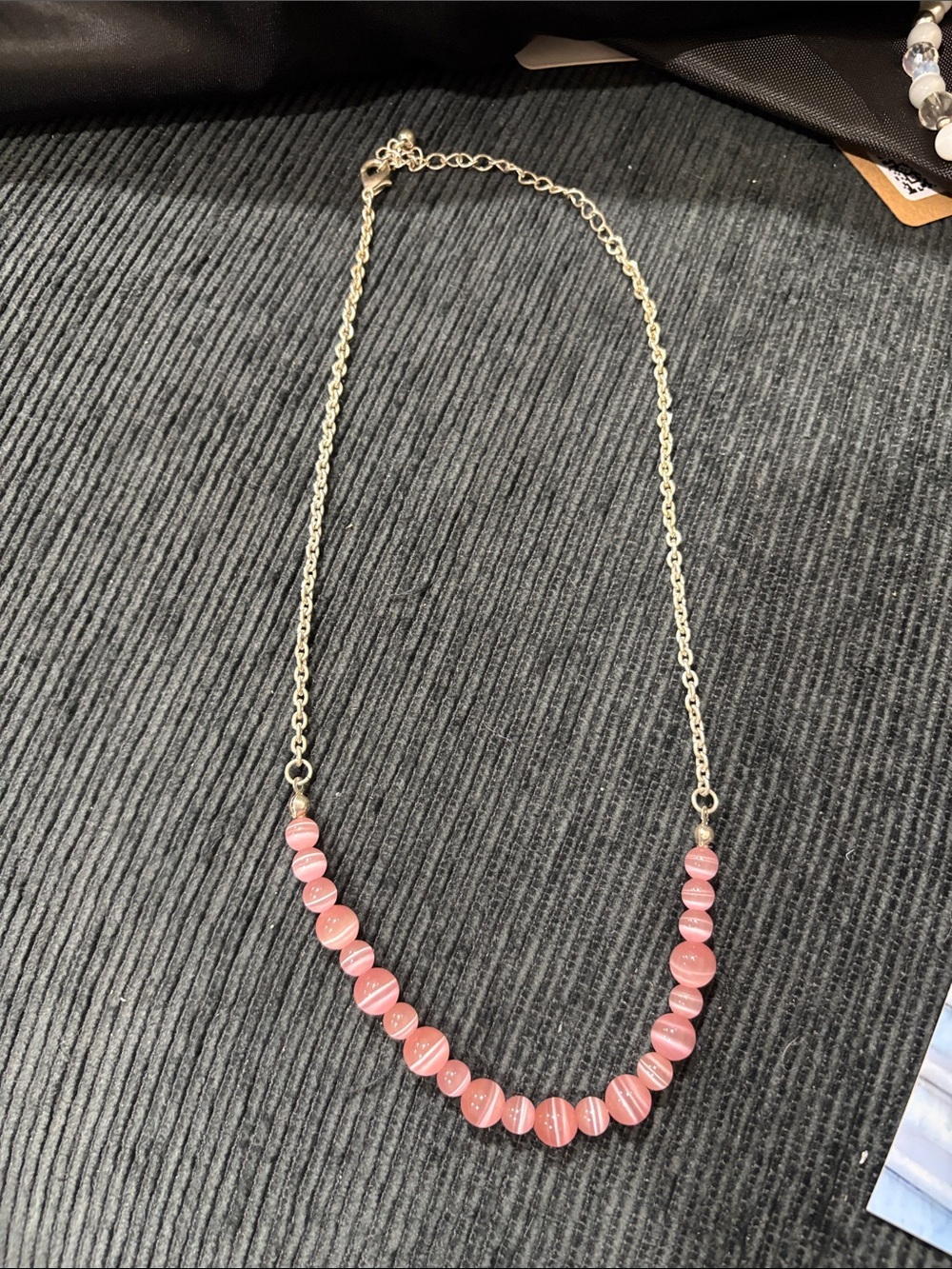 3-Pink Beaded Necklace with Silver Chain